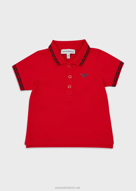 Boy 086V2677 Stretch Pique Polo Shirt With Striped Trim Armani