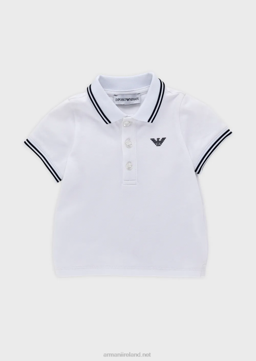 Boy 086V2678 Stretch Pique Polo Shirt With Striped Trim Armani