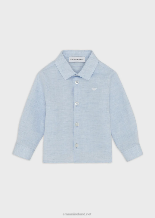 Boy 086V2689 Linen-Blend Shirt With Eagle Embroidery Armani Azure