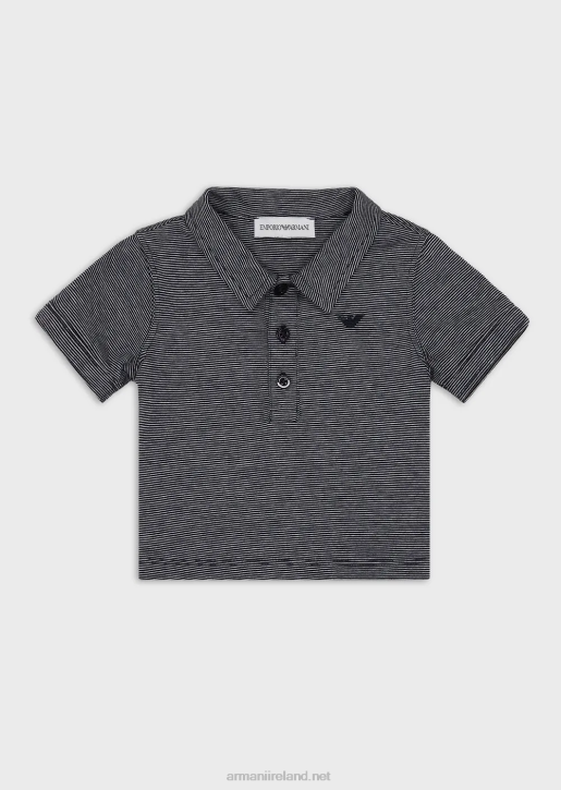 Boy 086V2702 Micro-Striped Jersey Polo Shirt Armani Navy Blue