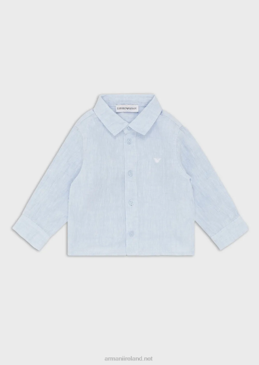 Boy 086V2737 Linen Shirt With Eagle Embroidery Armani Azure