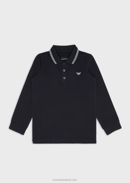 Boy 086V2402 Long-Sleeved Stretch Pique Polo Shirt Armani