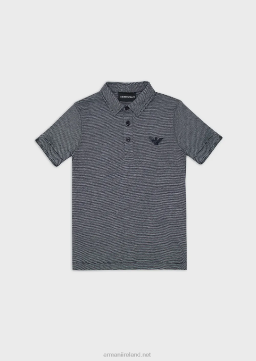 Boy 086V2433 Micro-Striped Jersey Polo Shirt Armani Navy Blue