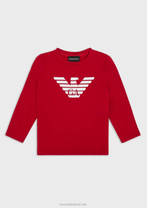 Boy 086V2474 Pima-Jersey Jumper With Logo Armani Red Logo