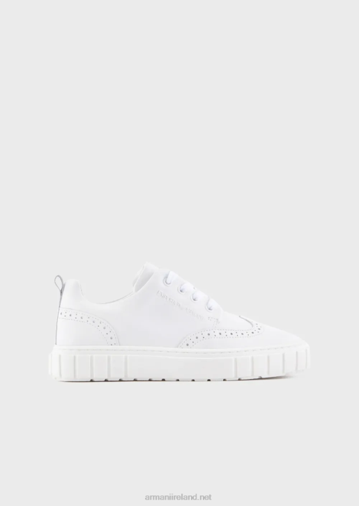 Boy 086V2477 Soft-Leather Sneakers With Wingtip Detail Armani White