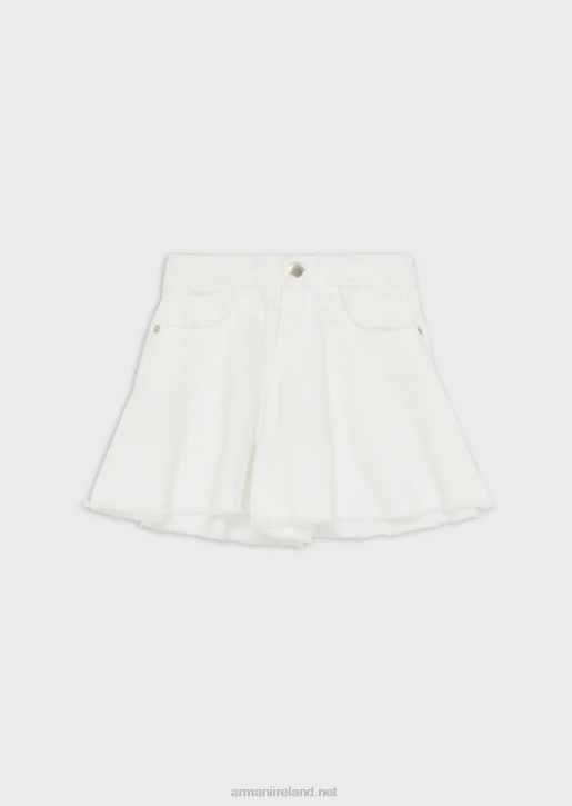 Girl 086V2552 Garment-Dyed Bull Flared Shorts Armani White