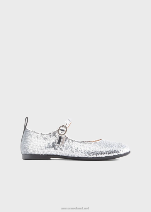 Girl 086V2581 Mary Janes With All-Over Sequins Armani Silver