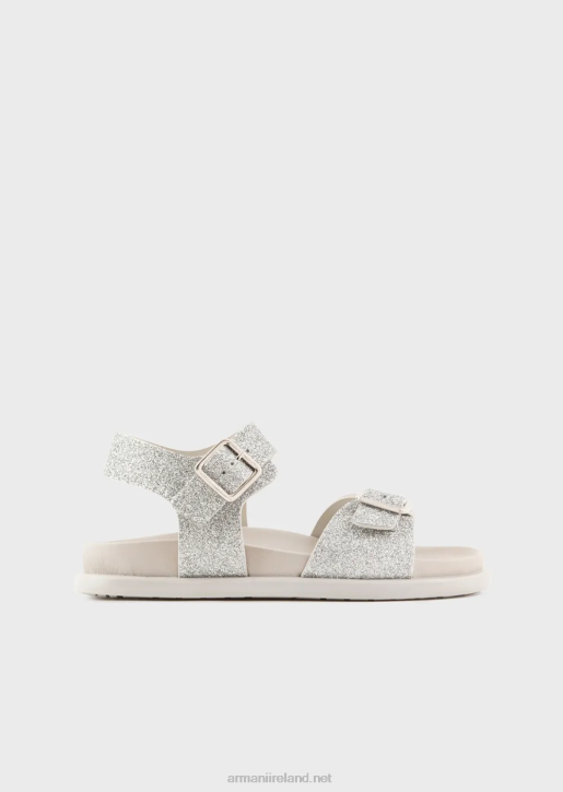 Girl 086V2582 Glitter Sandals With Buckle Armani Silver