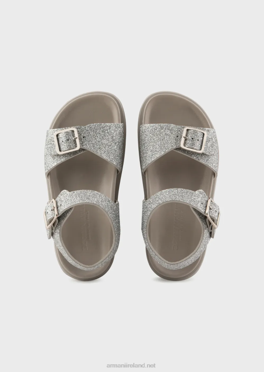 Girl 086V2582 Glitter Sandals With Buckle Armani Silver