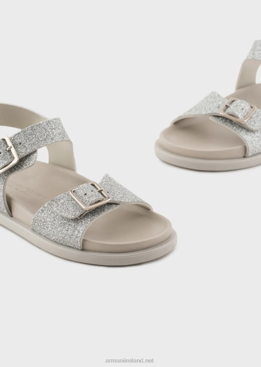 Girl 086V2582 Glitter Sandals With Buckle Armani Silver