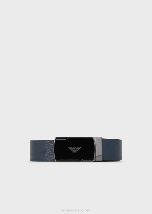 Men 086V1998 Palmellato-Leather Reversible Belt Armani Blue