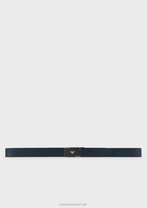 Men 086V1998 Palmellato-Leather Reversible Belt Armani Blue