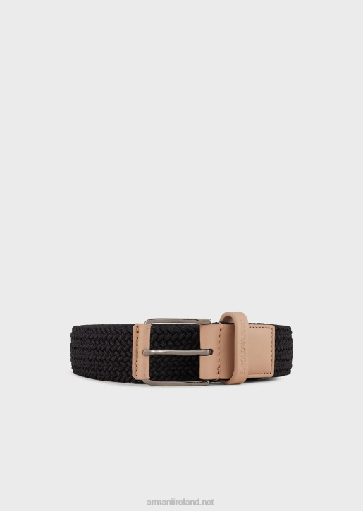 Men 086V2001 Woven Fabric Belt Armani Black