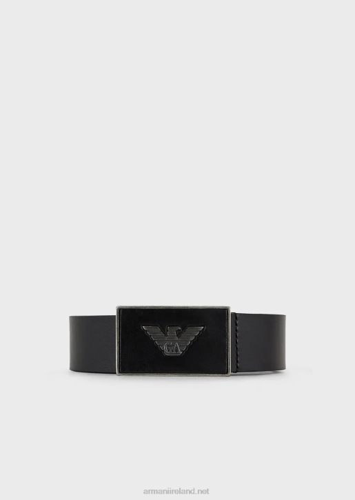 Men 086V2010 Leather Belt With Eagle Plate Armani Black