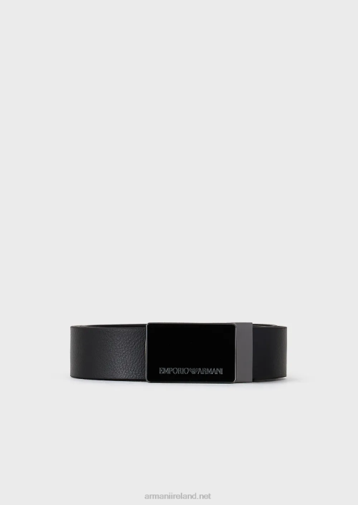 Men 086V2012 Pebbled Leather Belt With Plate Armani Black