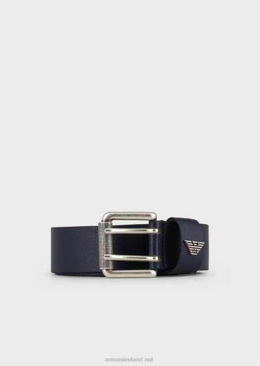 Men 086V2018 Printed Palmellato-Leather Belt Armani Blue