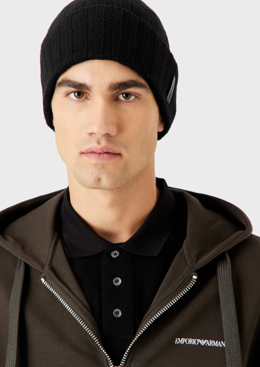 Men 086V2039 Ribbed Virgin Wool-Blend Beanie Armani