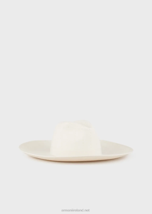 Men 086V2057 Linen-Covered Fedora Hat Armani White