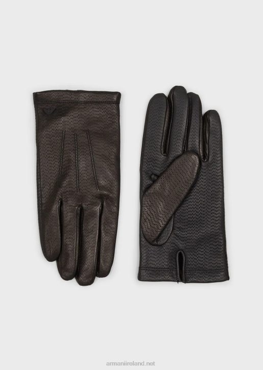 Men 086V2065 Leather Touchscreen Gloves Armani Black