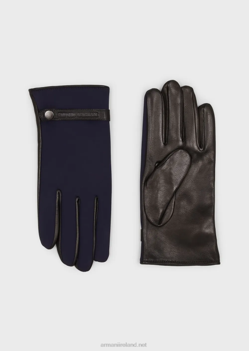 Men 086V2070 Nylon And Lambskin Nappa Leather Gloves Armani