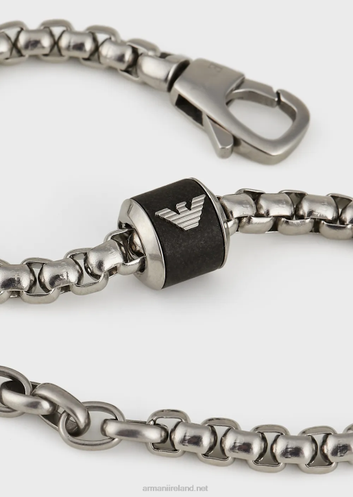 Men 086V2088 Black Marble Chain Bracelet Armani Silver