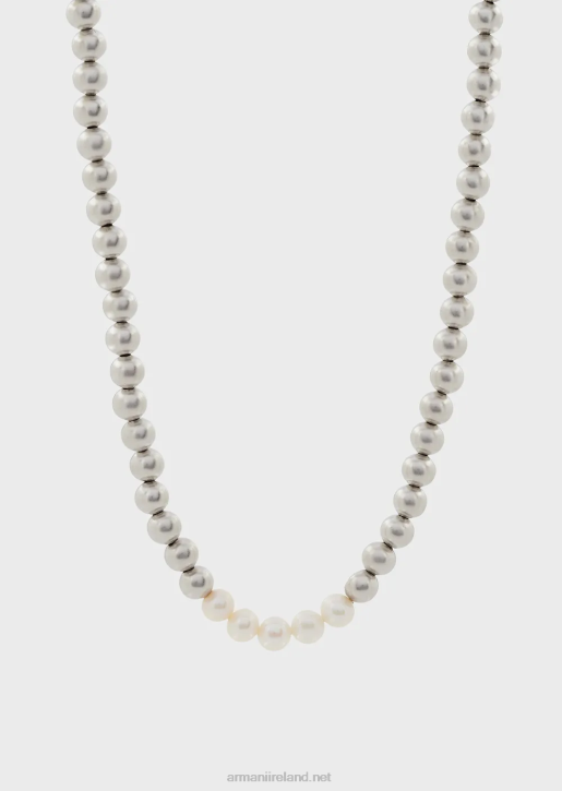 Men 086V2091 Silver-Tone Brass Beaded Necklace Armani Silver