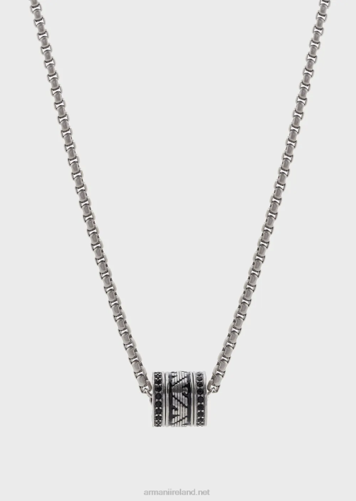 Men 086V2094 Black Lacquer Components Necklace Armani Silver