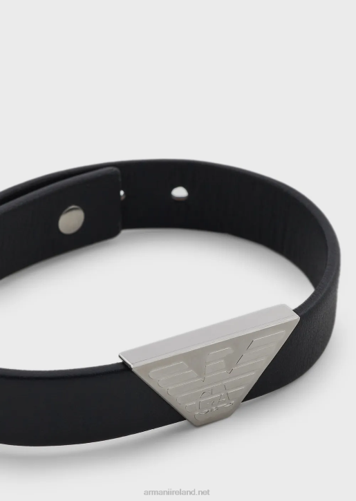 Men 086V2103 Black Leather Id Bracelet Armani Silver