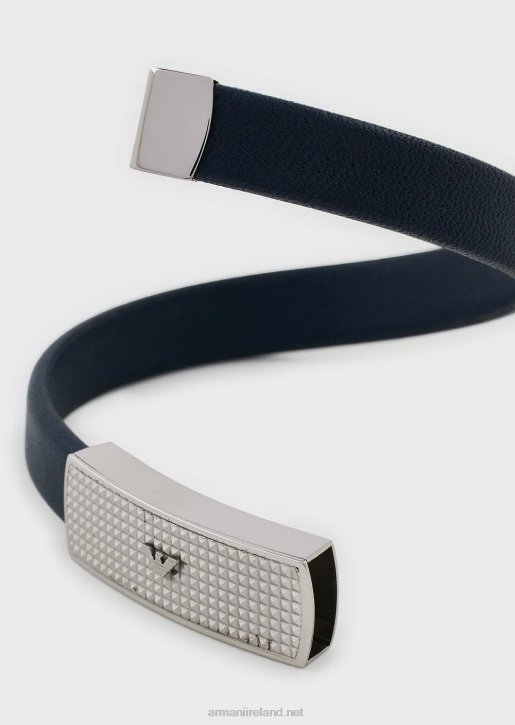 Men 086V2104 Blue Leather Id Bracelet Armani Silver