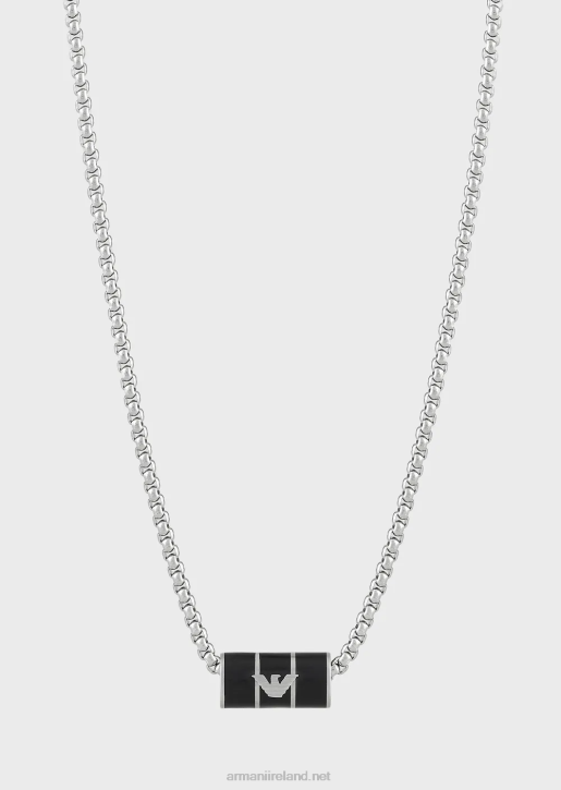 Men 086V2111 Black Matte Lacquer Chain Necklace Armani