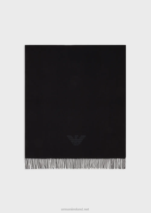 Men 086V2127 Fringed Scarf With Eagle Print Armani Black