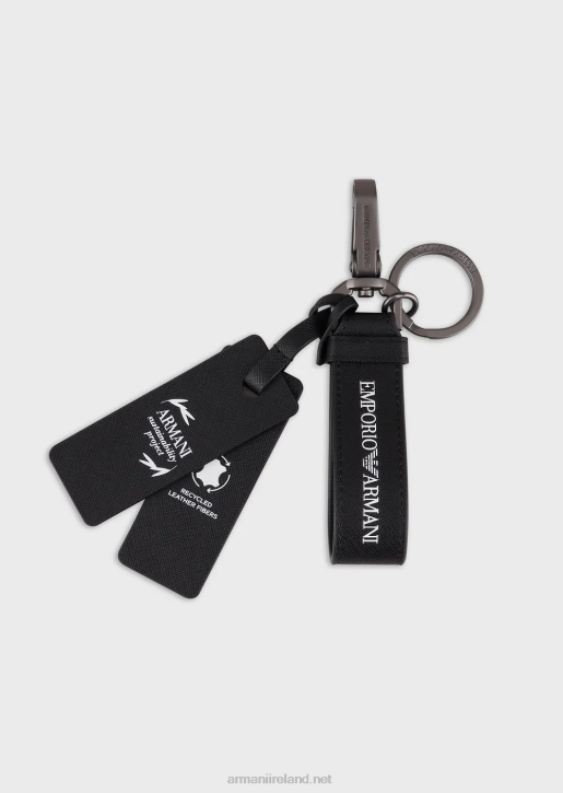 Men 086V2210 Saffiano-Print, Regenerated Leather Keyring Armani Black