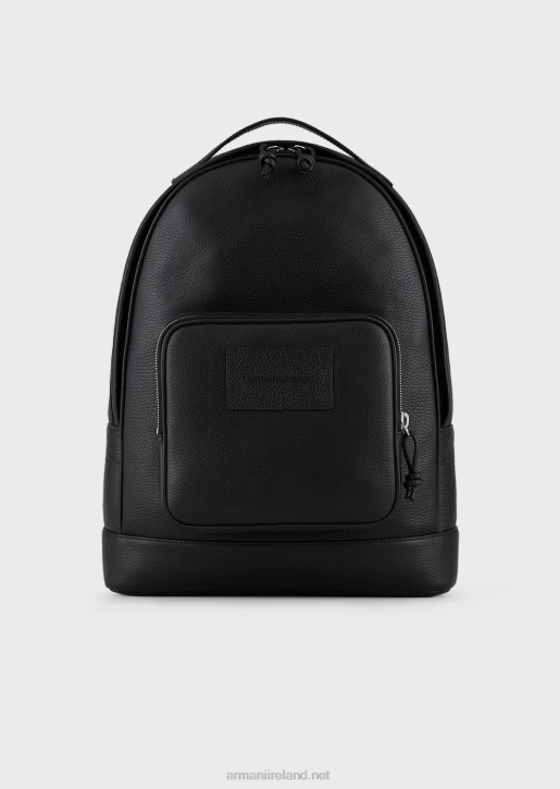 Men 086V1947 Tumbled Leather Backpack Armani Black