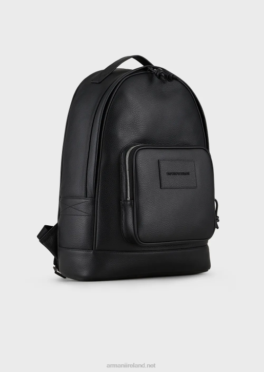 Men 086V1947 Tumbled Leather Backpack Armani Black