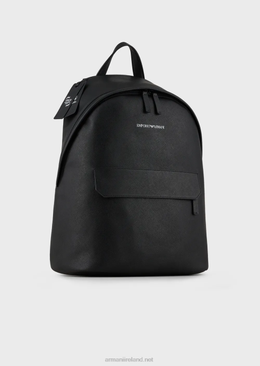 Men 086V1957 Saffiano-Print, Regenerated Leather Backpack Armani Black