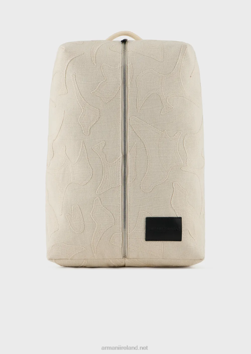 Men 086V1962 Embroidered Canvas Backpack Armani White