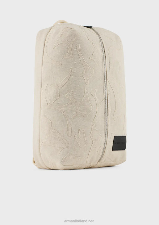 Men 086V1962 Embroidered Canvas Backpack Armani White