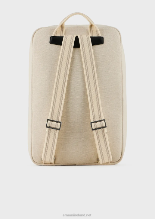 Men 086V1962 Embroidered Canvas Backpack Armani White