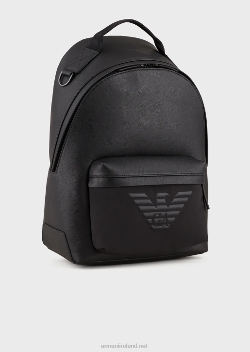 Men 086V1964 Saffiano-Print, Regenerated-Leather Round Backpack Armani