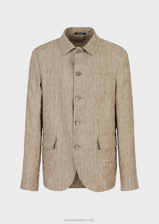 Men 086V1033 Shirt/Jacket In Needle-Punched Faded Linen Armani