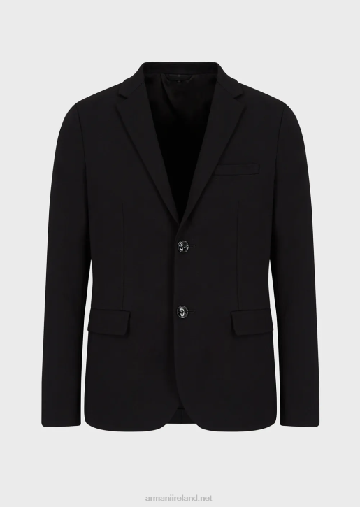 Men 086V1041 Stitched-Jersey Single-Breasted Jacket Armani Black