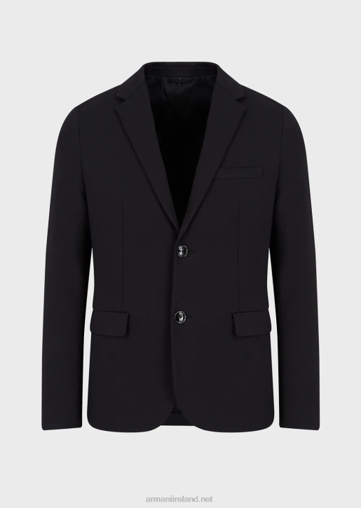 Men 086V1042 Stitched-Jersey Single-Breasted Jacket Armani Navy Blue