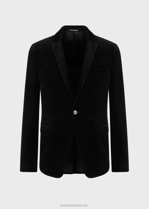 Men 086V1048 Single-Breasted Jacket In Velvet Armani Black