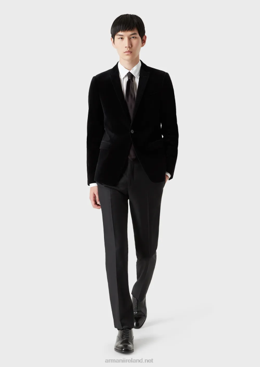 Men 086V1048 Single-Breasted Jacket In Velvet Armani Black