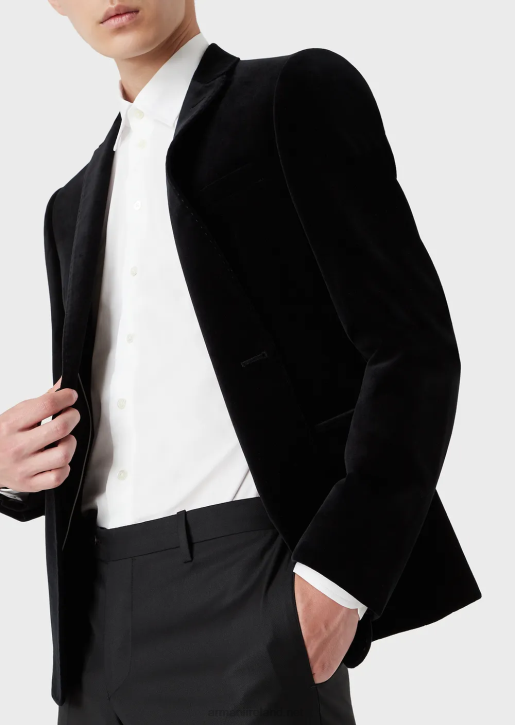 Men 086V1048 Single-Breasted Jacket In Velvet Armani Black