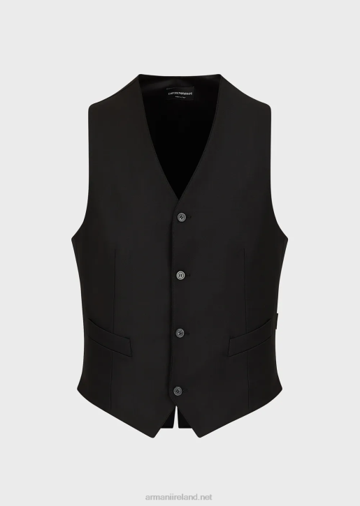 Men 086V1055 Single-Breasted, Worsted Virgin-Wool Gilet Armani