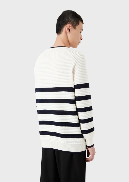 Men 086V1213 Striped Ottoman Jumper Armani Milky White