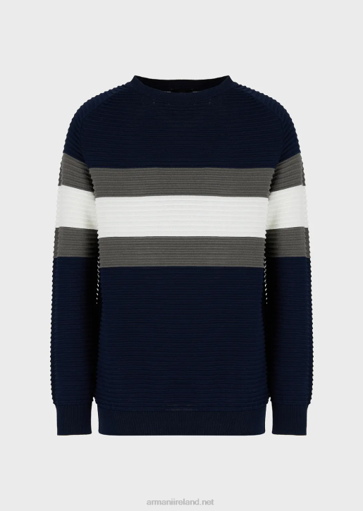 Men 086V1214 Striped Ottoman Jumper Armani Navy Blue