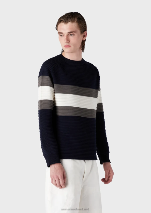 Men 086V1214 Striped Ottoman Jumper Armani Navy Blue