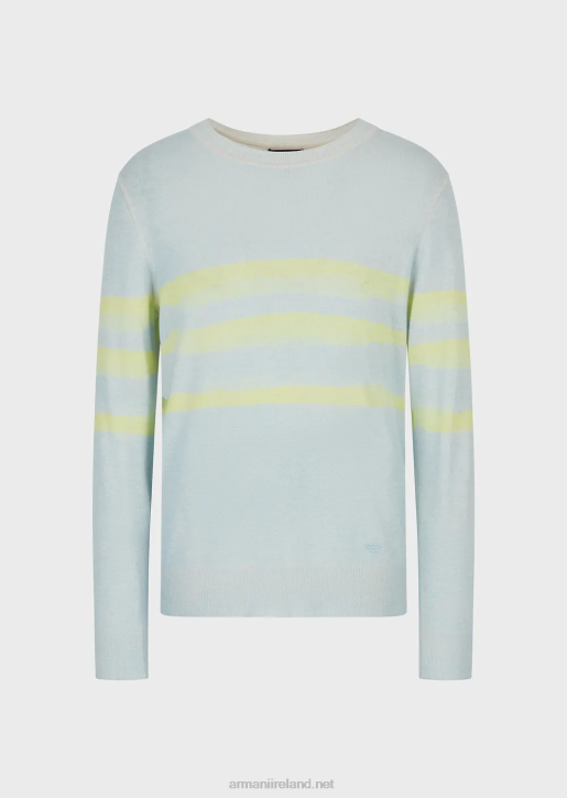 Men 086V1215 Pure Cashmere Jumper With Watercolour Stripes Armani Azure